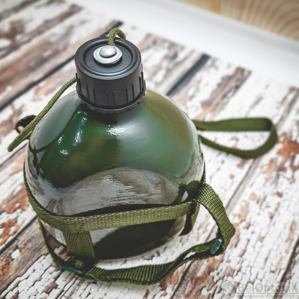 Армейская алюминиевая фляжка (фляга) с ремнем для переноски, 1 литр